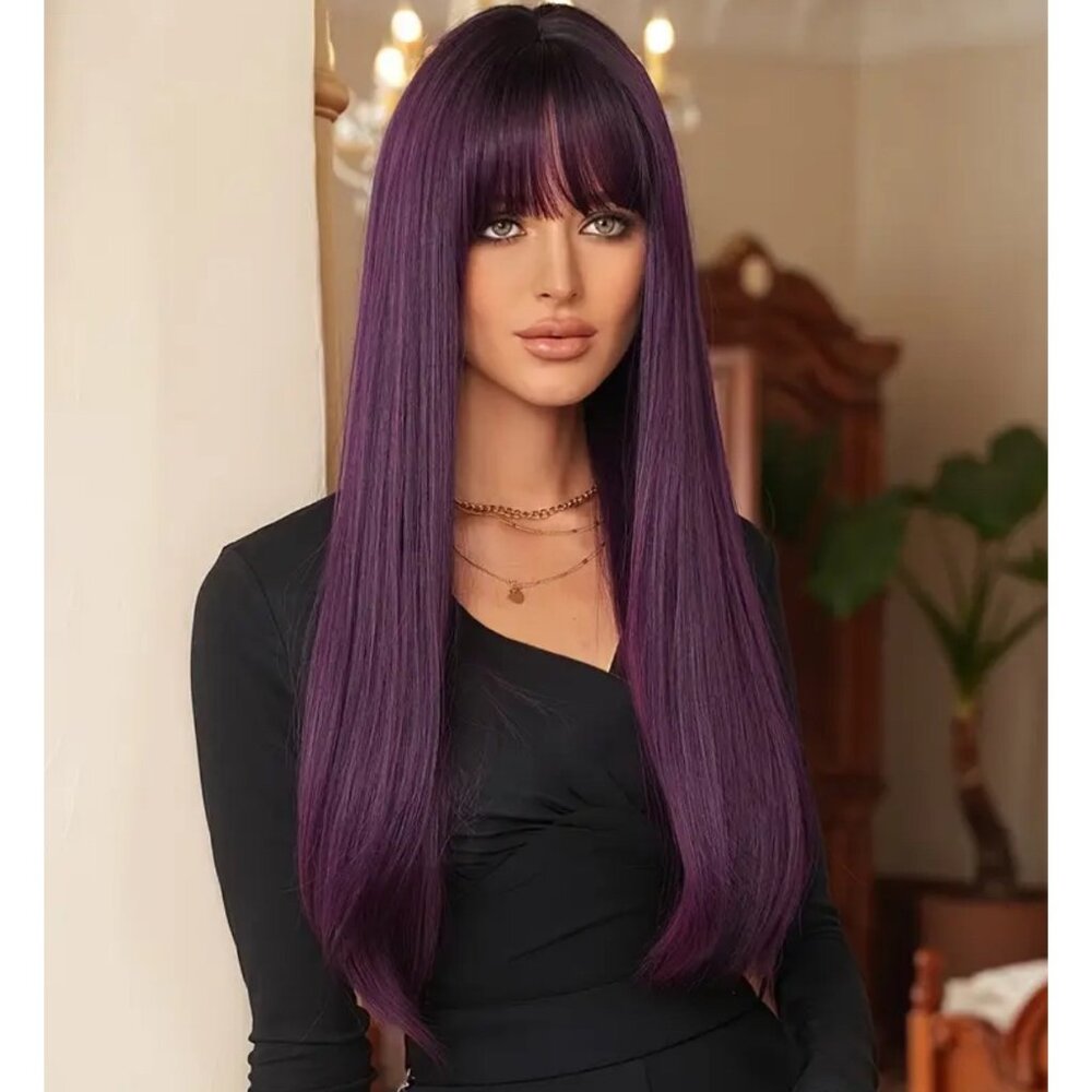 NEW 28 inch Long Ombre purple glueless wig - Picture 3 of 6